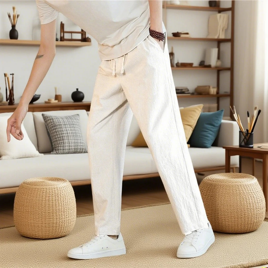 Men's Neo Chinese Style Cotton Linen Sweatpants Breathable - RYVOR