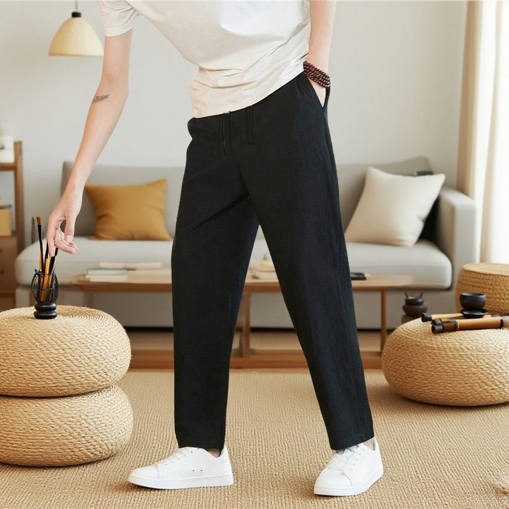 Men's Neo Chinese Style Cotton Linen Sweatpants Breathable - RYVOR
