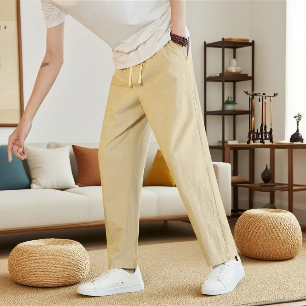 Men's Neo Chinese Style Cotton Linen Sweatpants Breathable - RYVOR