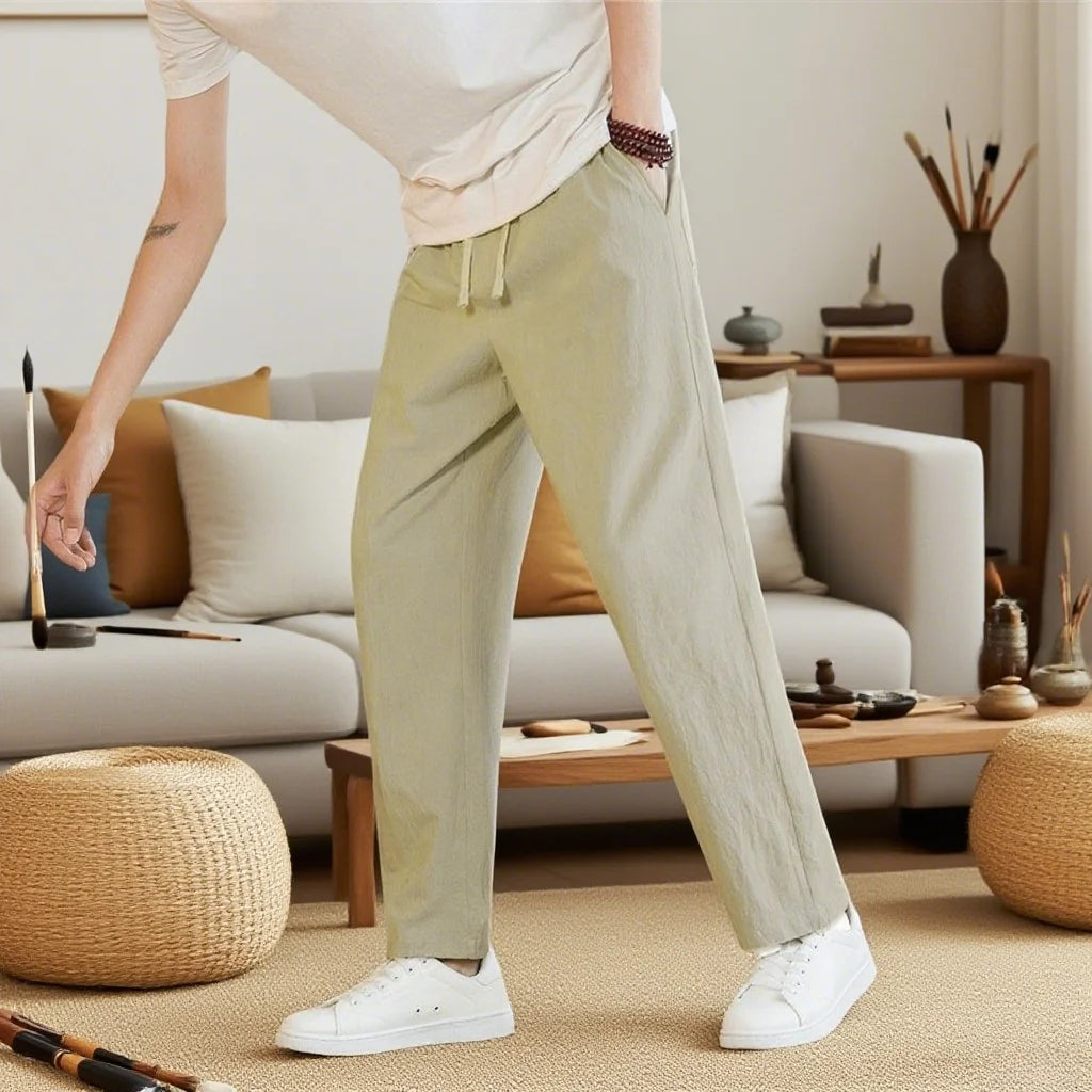 Men's Neo Chinese Style Cotton Linen Sweatpants Breathable - RYVOR