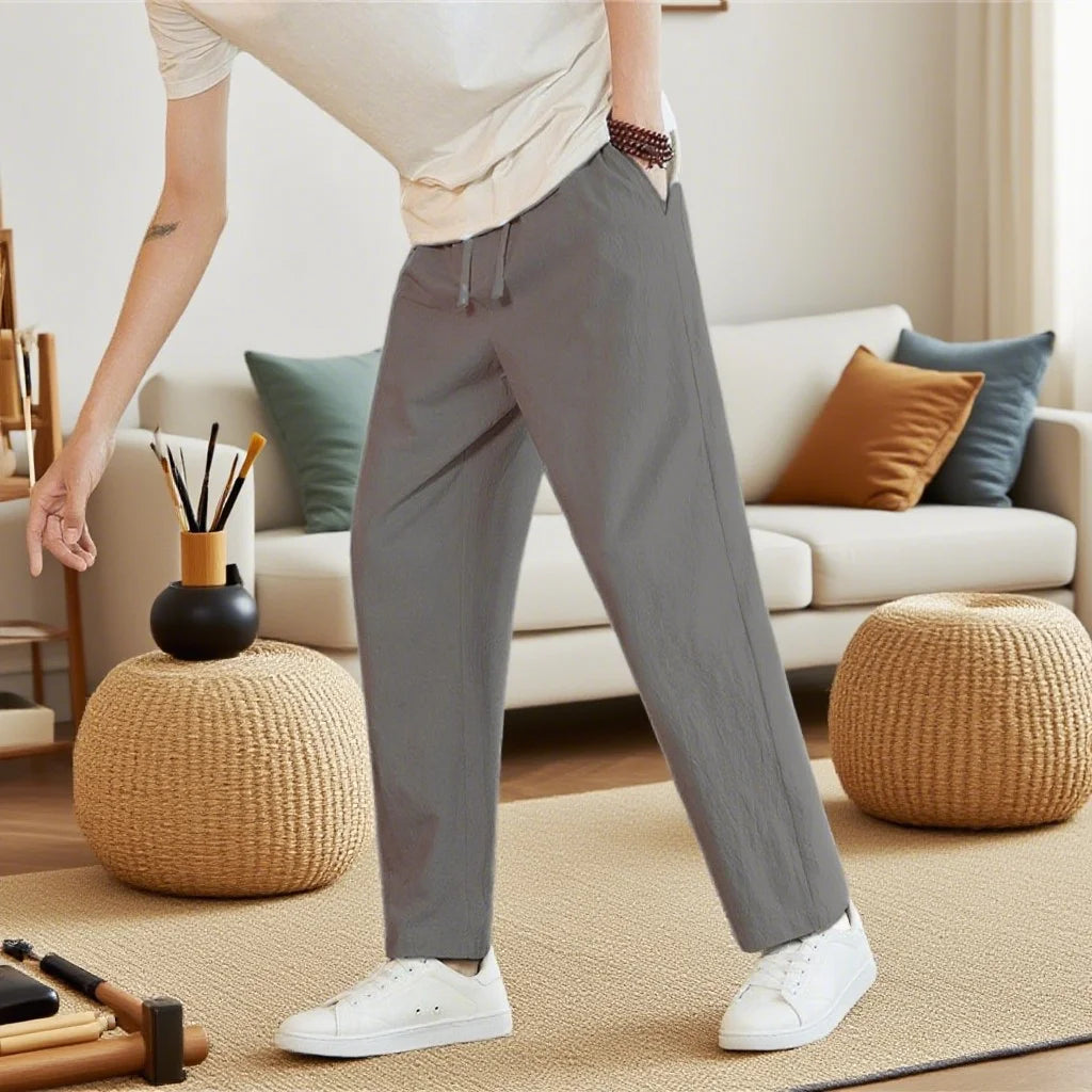 Men's Neo Chinese Style Cotton Linen Sweatpants Breathable - RYVOR