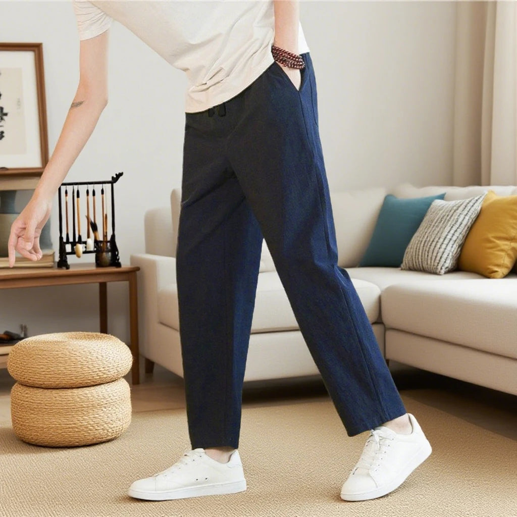 Men's Neo Chinese Style Cotton Linen Sweatpants Breathable - RYVOR