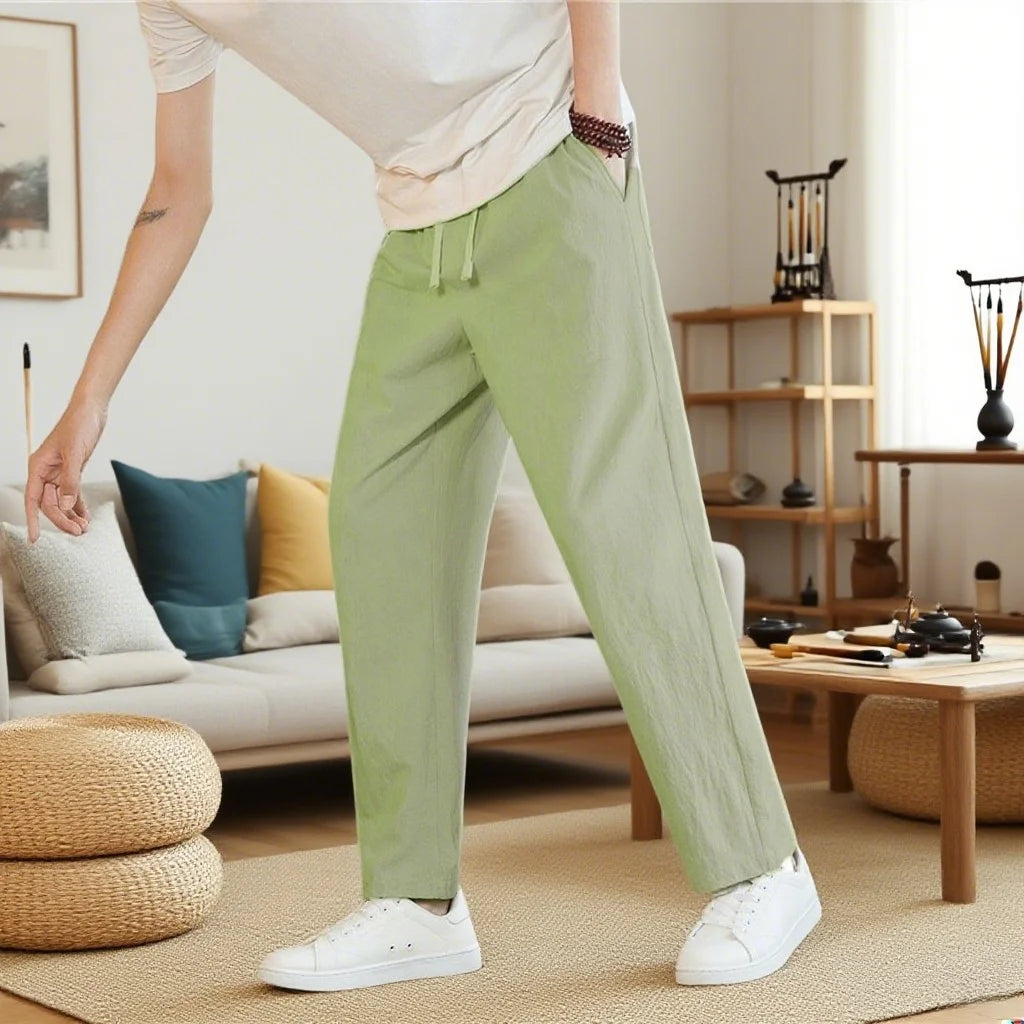 Men's Neo Chinese Style Cotton Linen Sweatpants Breathable - RYVOR