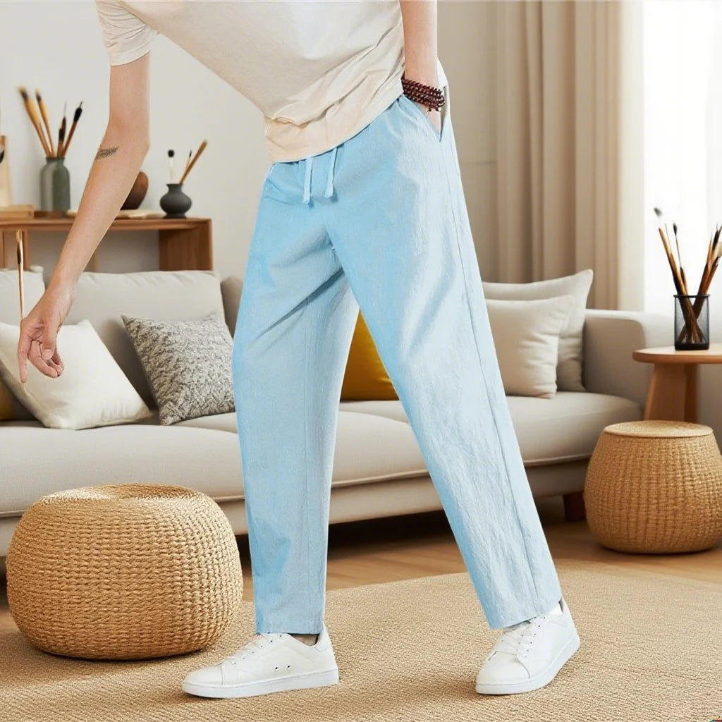 Men's Neo Chinese Style Cotton Linen Sweatpants Breathable - RYVOR